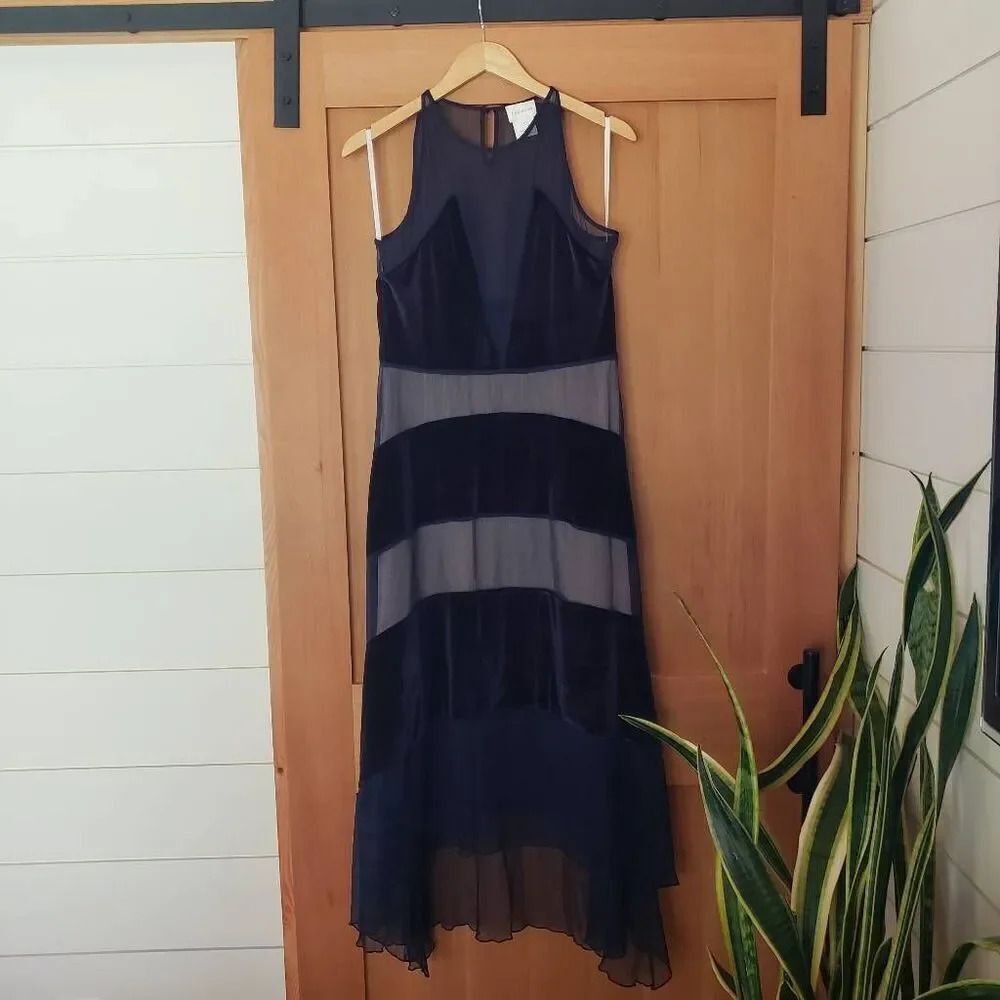 FOXIEDOX Dante Velvet Chiffon Midi Blue Dress